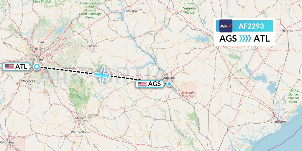 AF2293 Air France Flight Map: Augusta to Atlanta
