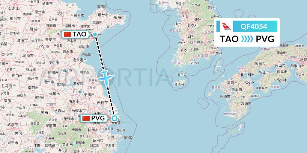 QF4054 Qantas Flight Map: Qingdao to Shanghai