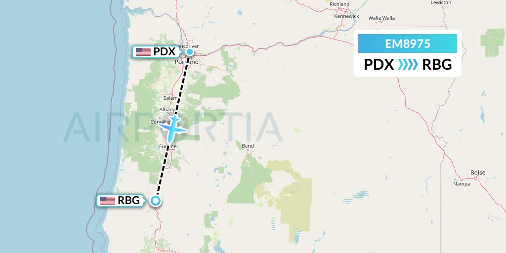 EM8975 Empire Airlines Flight Map: Portland to Roseburg