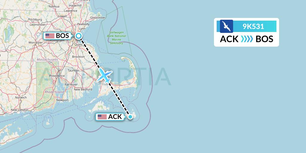 9K531 Cape Air Flight Map: Nantucket to Boston