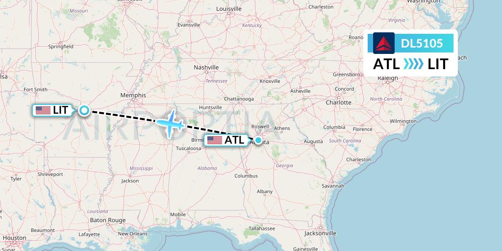 DL5105 Delta Air Lines Flight Map: Atlanta to Little Rock