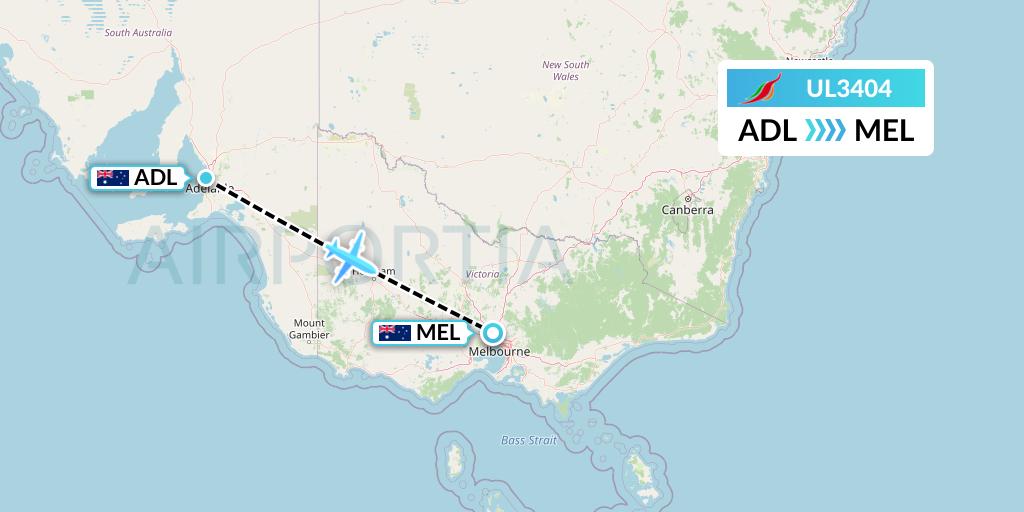 UL3404 SriLankan Airlines Flight Map: Adelaide to Melbourne