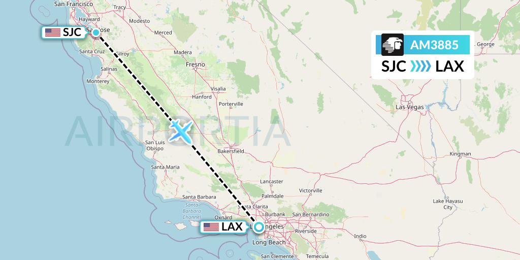 AM3885 Aeromexico Flight Map: San Jose to Los Angeles