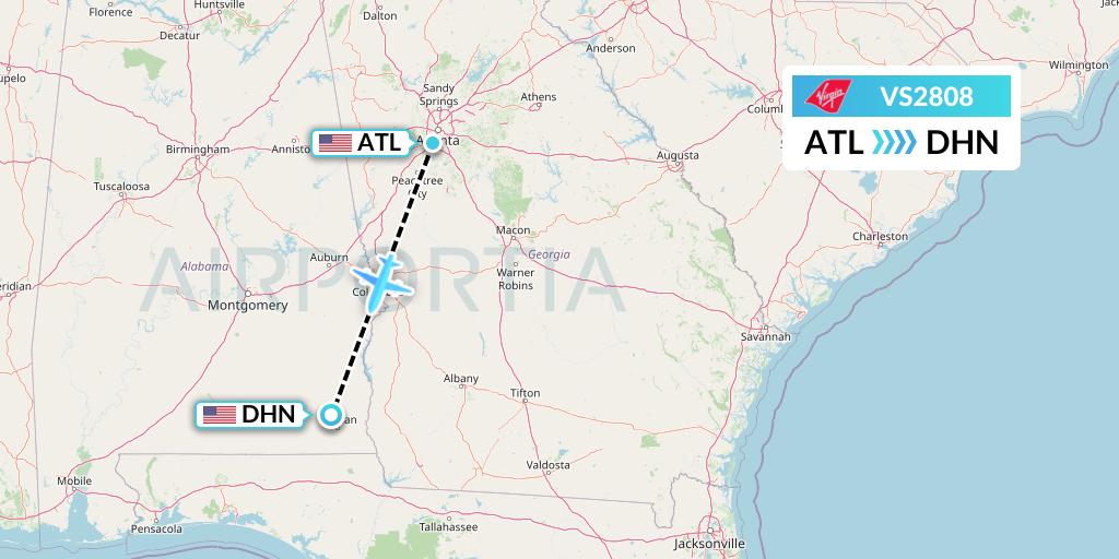 VS2808 Virgin Atlantic Airways Flight Map: Atlanta to Dothan