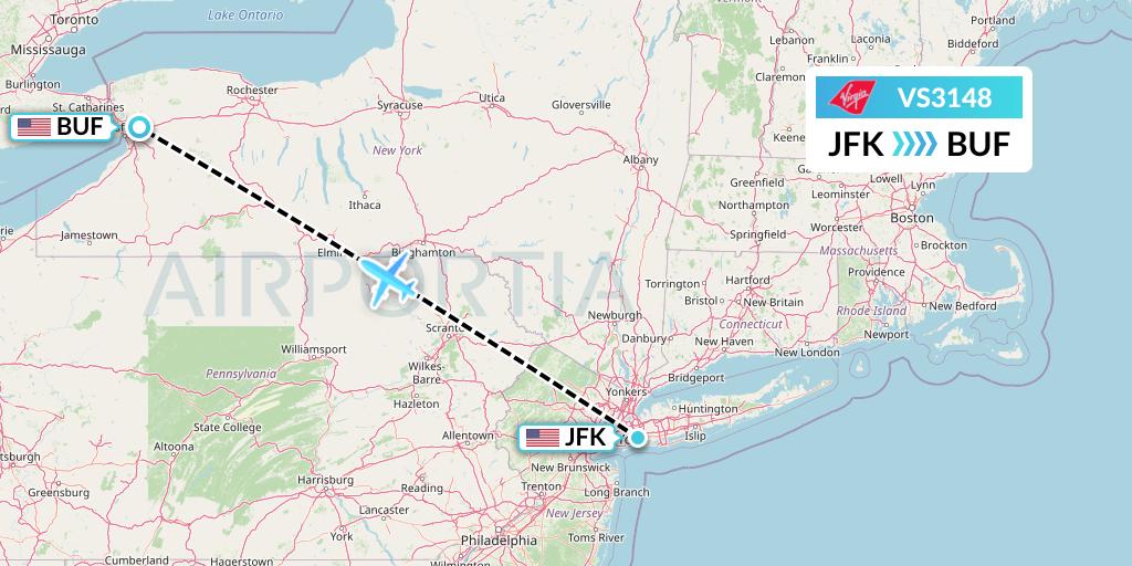 VS3148 Virgin Atlantic Airways Flight Map: New York to Buffalo