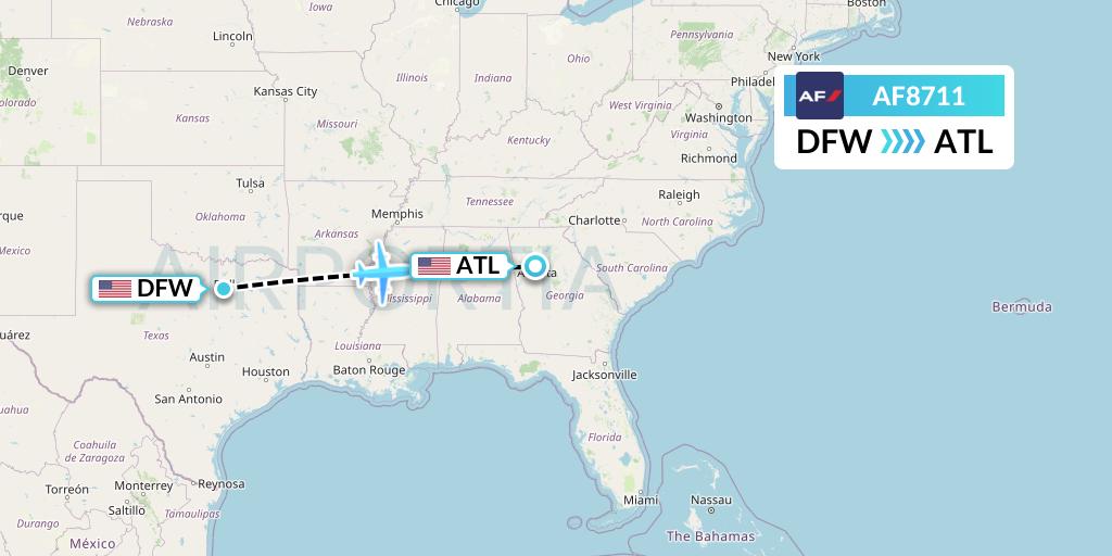 AF8711 Air France Flight Map: Dallas to Atlanta