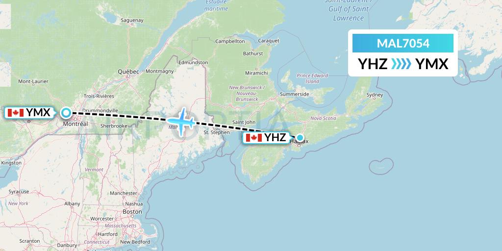 MAL7054 Morningstar Air Express Flight Map: Halifax to Montreal