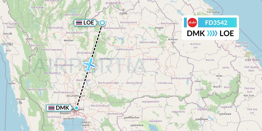 FD3542 Thai AirAsia Flight Map: Bangkok to Loei