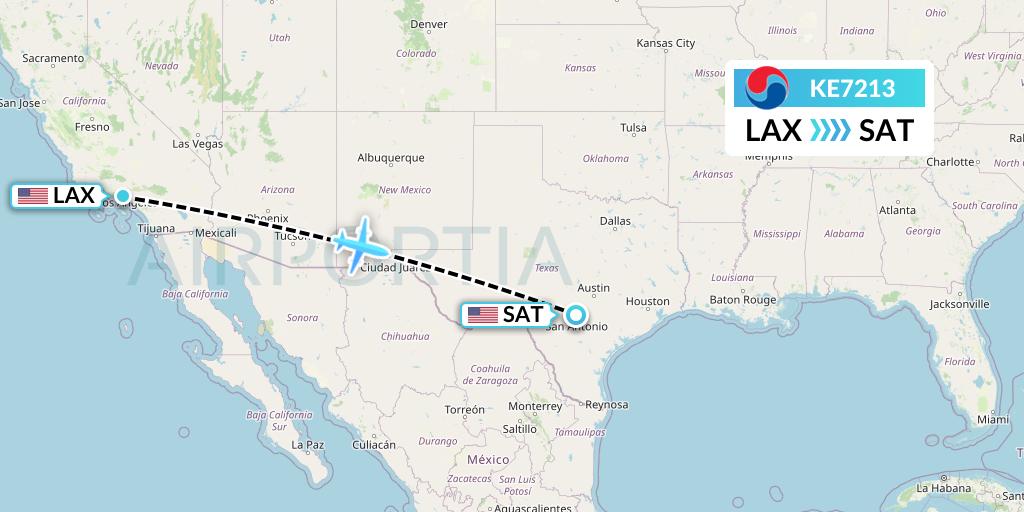 KE7213 Korean Air Flight Map: Los Angeles to San Antonio