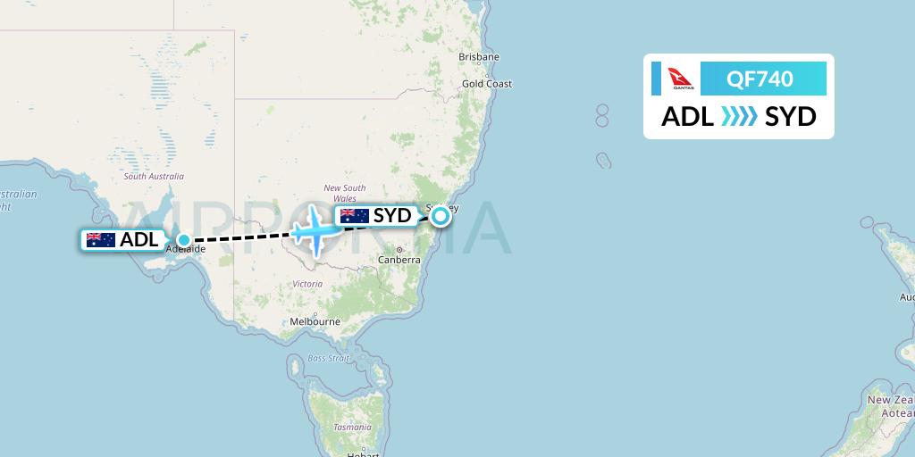 QF740 Qantas Flight Map: Adelaide to Sydney