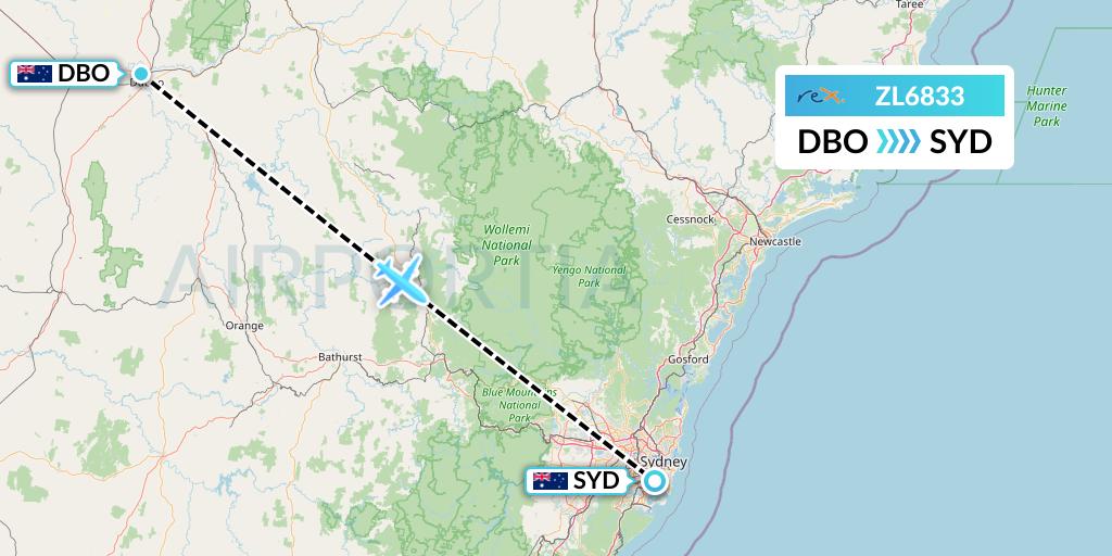 ZL6833 Regional Express Flight Map: Dubbo to Sydney