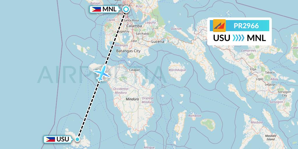 PR2966 Philippine Airlines Flight Map: Busuanga to Manila