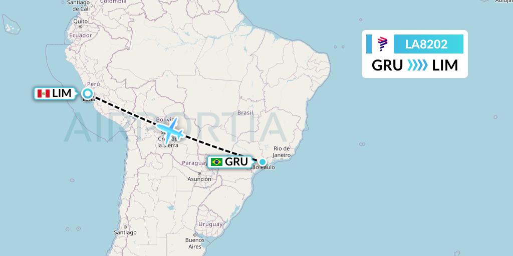 LA8202 LAN Airlines Flight Map: Sao Paulo to Lima