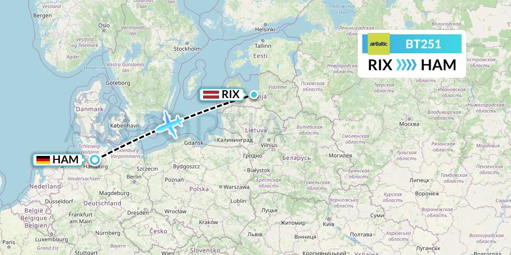 BT251 Air Baltic Flight Map: Riga to Hamburg