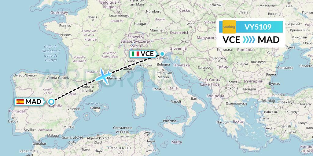 VY5109 Vueling Flight Map: Venice to Madrid