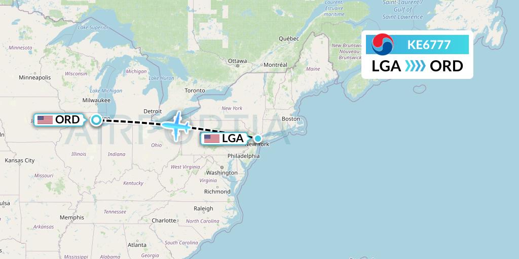 KE6777 Korean Air Flight Map: New York to Chicago