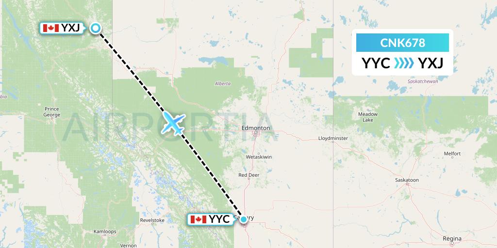 CNK678 Sunwest Aviation Flight Map: Calgary to Fort St. John