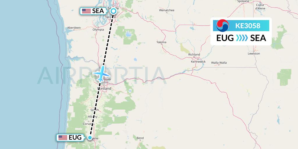 KE3058 Korean Air Flight Map: Eugene to Seattle