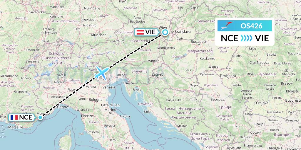 OS426 Austrian Airlines Flight Map: Nice to Vienna