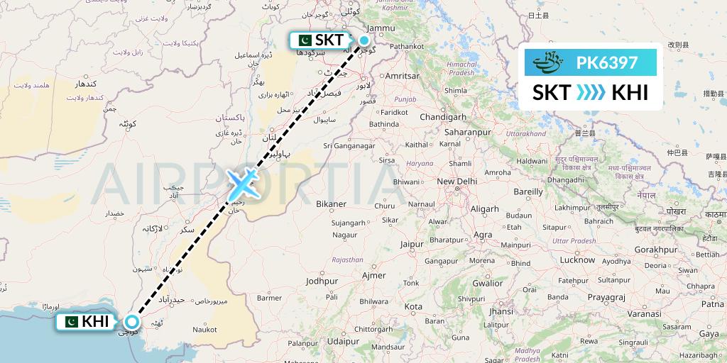 PK6397 Pakistan International Airlines Flight Map: Sialkot to Karachi