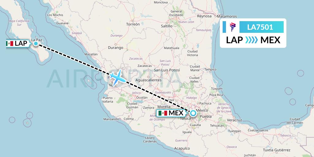 LA7501 LAN Airlines Flight Map: La Paz to Mexico City