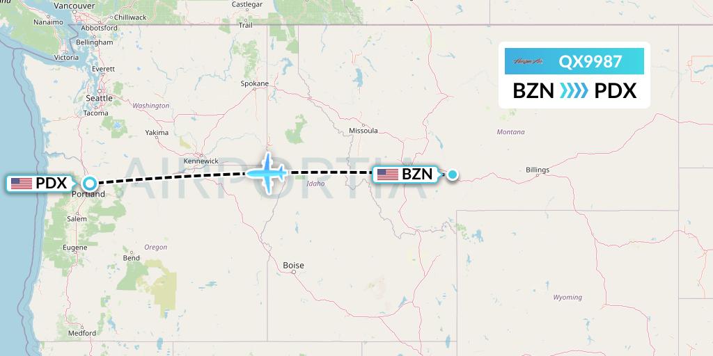 QX9987 Horizon Air Flight Map: Bozeman to Portland