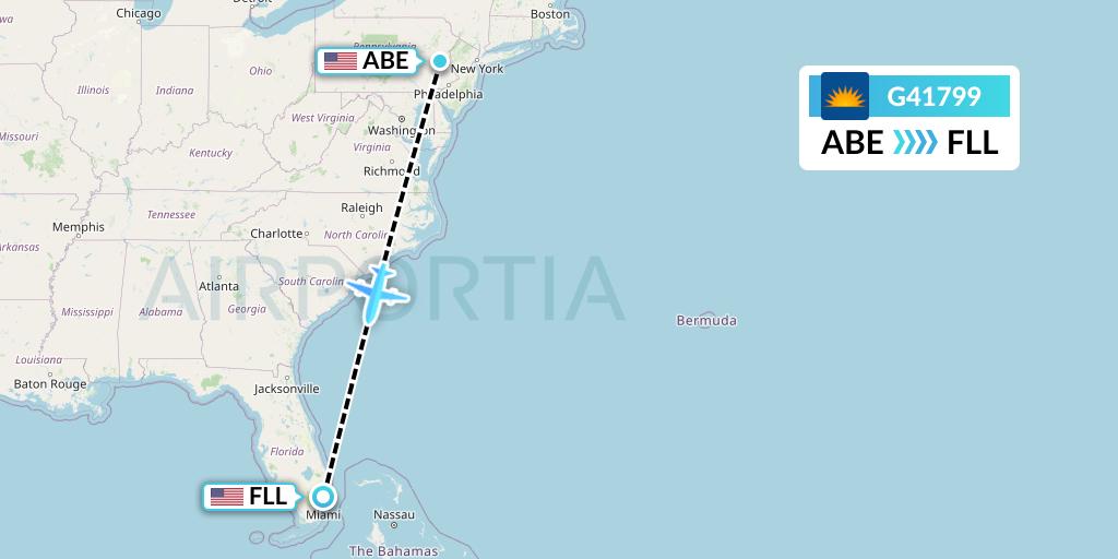 G41799 Allegiant Air Flight Map: Allentown to Fort Lauderdale
