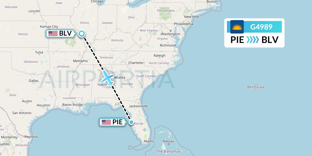 G4989 Allegiant Air Flight Map: St. Petersburg to Belleville