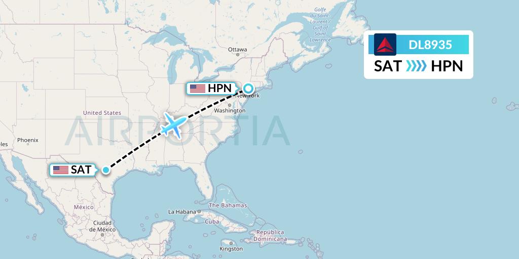 DL8935 Delta Air Lines Flight Map: San Antonio to White Plains
