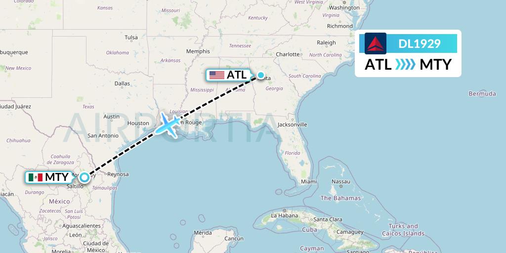 DL1929 Delta Air Lines Flight Map: Atlanta to Monterrey