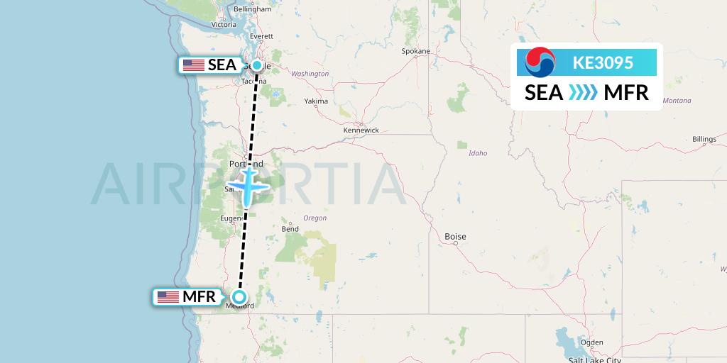 KE3095 Korean Air Flight Map: Seattle to Medford