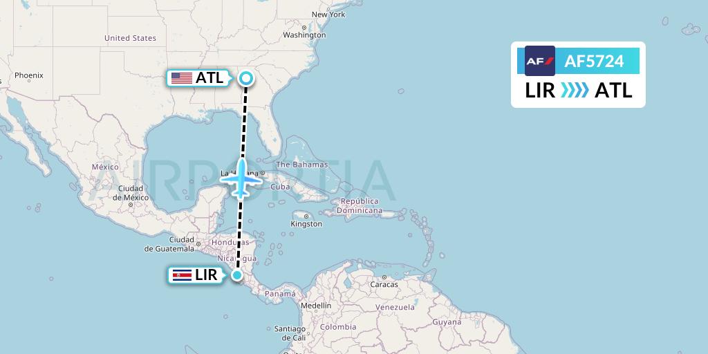 AF5724 Air France Flight Map: Liberia to Atlanta