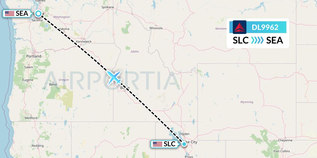 DL9962 Delta Air Lines Flight Map: Salt Lake City to Seattle