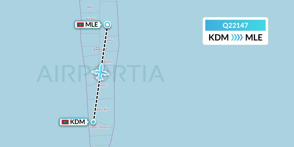 Q22147 Maldivian Flight Map: Kaadedhdhoo Island to Male