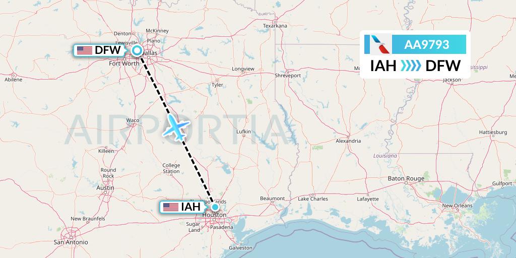 AA9793 American Airlines Flight Map: Houston to Dallas