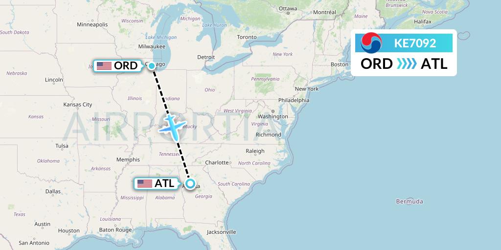 KE7092 Korean Air Flight Map: Chicago to Atlanta