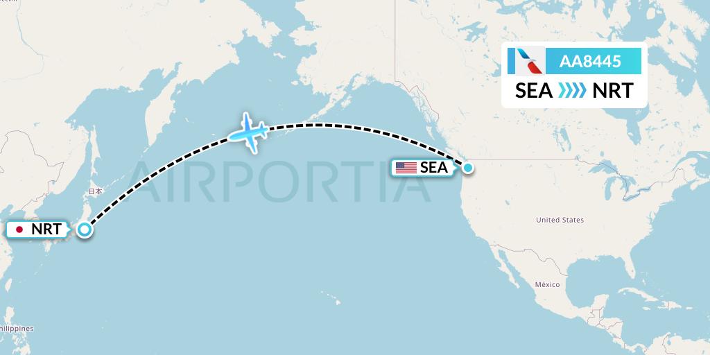 AA8445 American Airlines Flight Map: Seattle to Tokyo