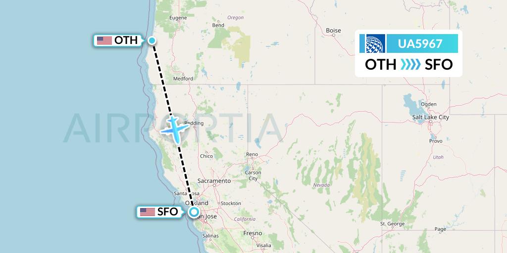 UA5967 United Airlines Flight Map: North Bend to San Francisco