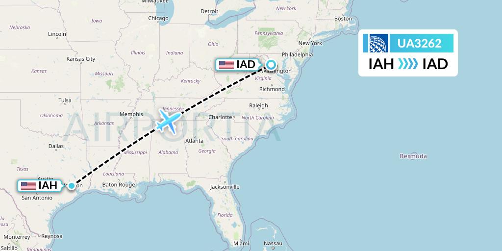 UA3262 United Airlines Flight Map: Houston to Washington