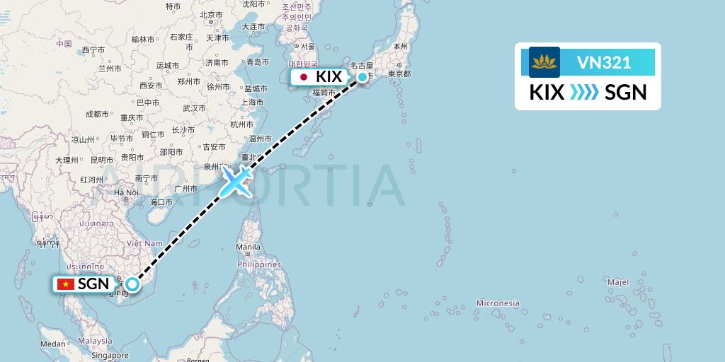 VN321 Vietnam Airlines Flight Map: Osaka to Ho Chi Minh City