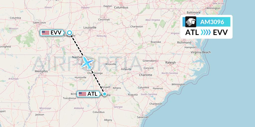 AM3096 Aeromexico Flight Map: Atlanta to Evansville
