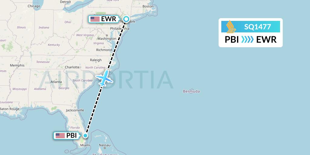 SQ1477 Singapore Airlines Flight Map: West Palm Beach to New York
