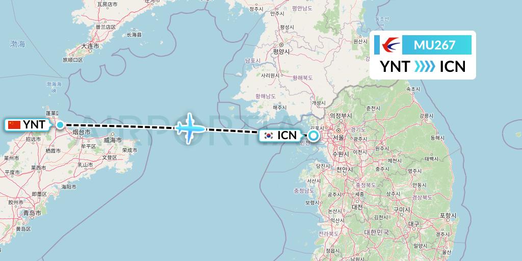 MU267 China Eastern Airlines Flight Map: Yantai to Seoul