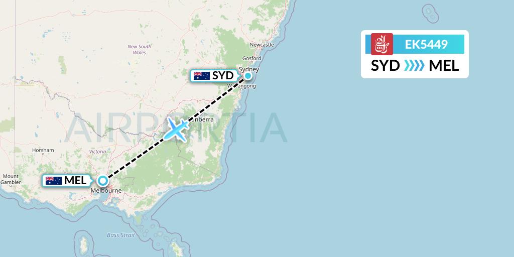 EK5449 Emirates Flight Map: Sydney to Melbourne