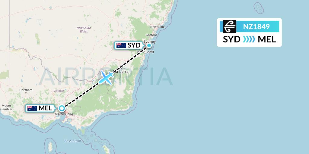 NZ1849 Air New Zealand Flight Map: Sydney to Melbourne