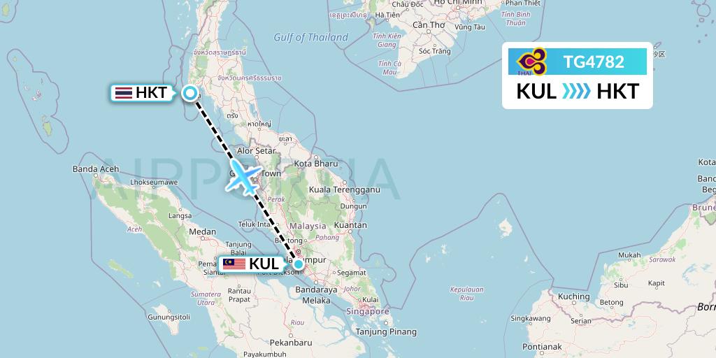 TG4782 Thai Airways Flight Map: Kuala Lumpur to Phuket