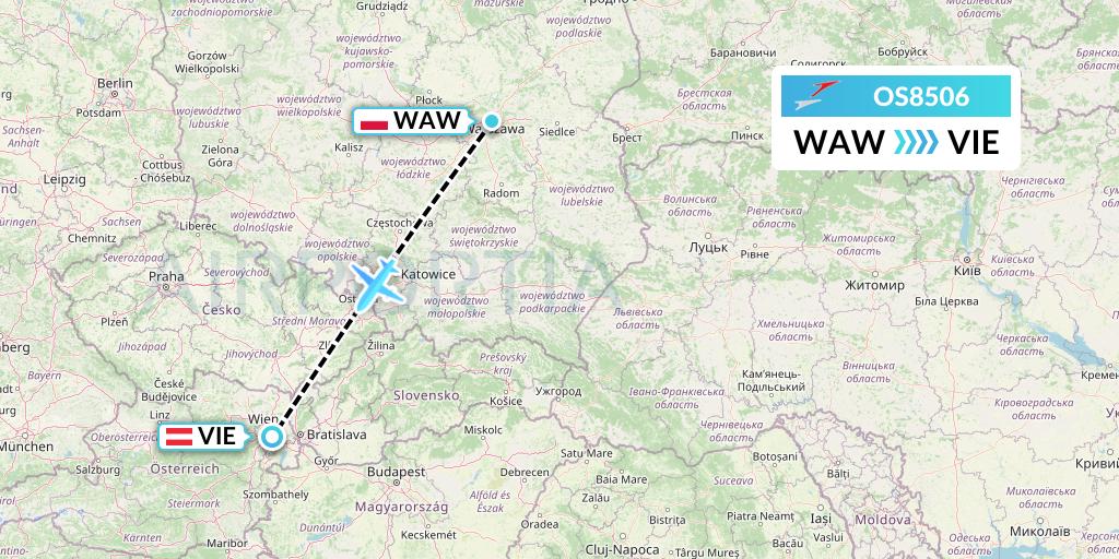 OS8506 Austrian Airlines Flight Map: Warsaw to Vienna