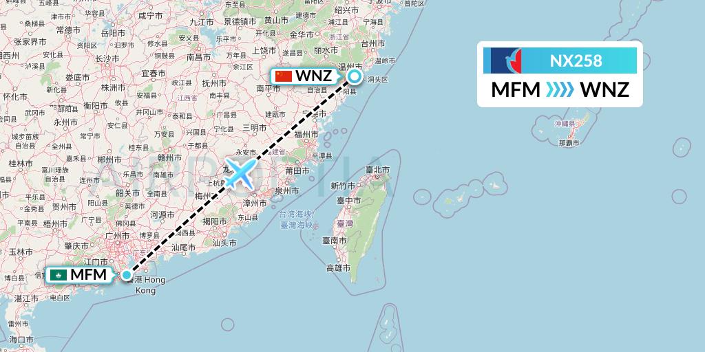 NX258 Air Macau Flight Map: Macau to Wenzhou