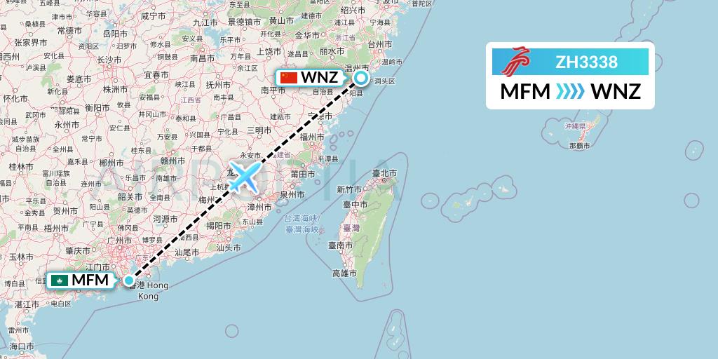 ZH3338 Shenzhen Airlines Flight Map: Macau to Wenzhou