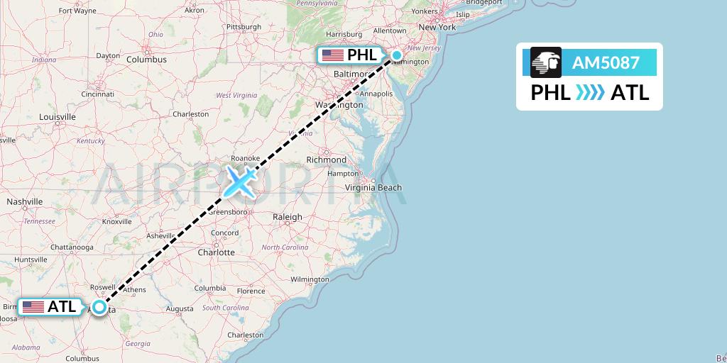 AM5087 Aeromexico Flight Map: Philadelphia to Atlanta